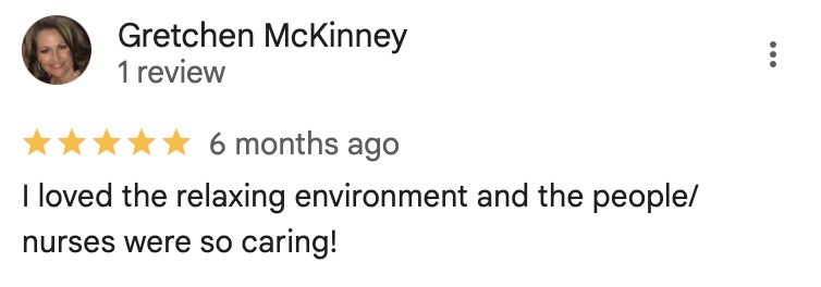 Gretchen McKinney's 5-star review about the relaxing environment